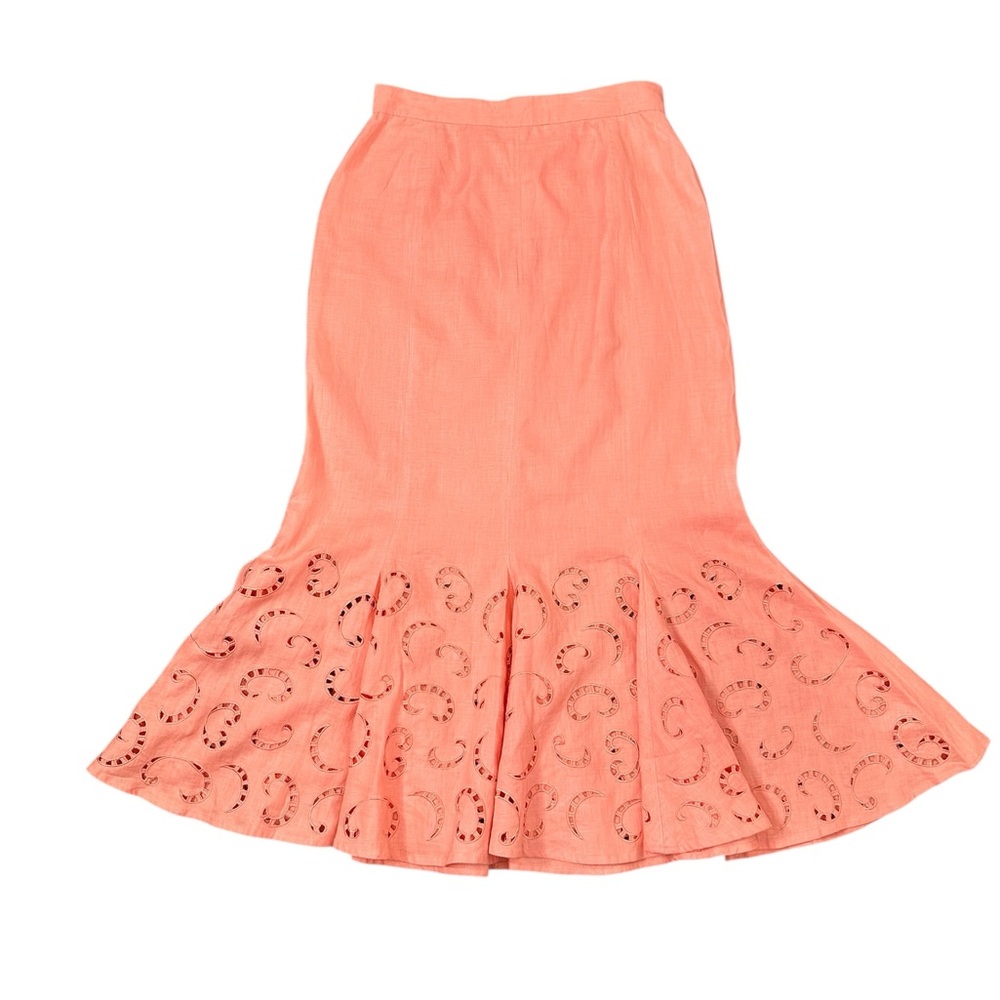 JSong Collection NWT Elegant Coral Midi Skirt with Eyelet cutout Detailing